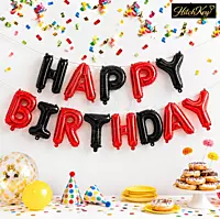 Happy Birthday Foil Balloon Banner – Red & Black Letter Balloons for Birthday Party Decoration