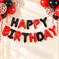 Happy Birthday Foil Balloon Banner – Red & Black Letter Balloons for Birthday Party Decoration