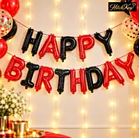 Happy Birthday Foil Balloon Banner – Red & Black Letter Balloons for Birthday Party Decoration