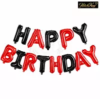 Happy Birthday Foil Balloon Banner – Red & Black Letter Balloons for Birthday Party Decoration