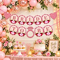 Bride To Be Banner – Rose Gold Glitter Flora Decoration for Bridal Shower & Bachelorette Party