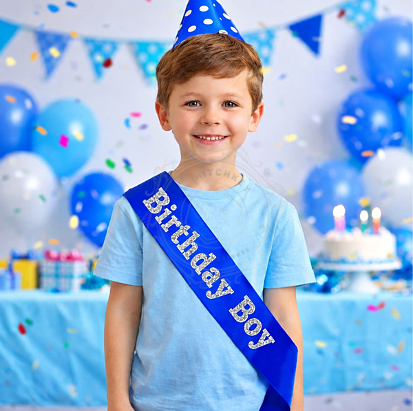 Birthday Boy Blue Glitter Sash – Birthday Party Accessory