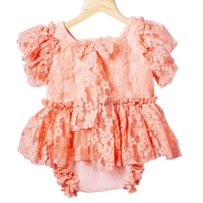 Coral Blossom Lace Romper