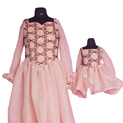 Elegant Lace Overlay Mother-Daughter Dress Set