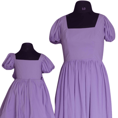 Lavender Puff Sleeve Back Bow Mother and Daughter Dress Set