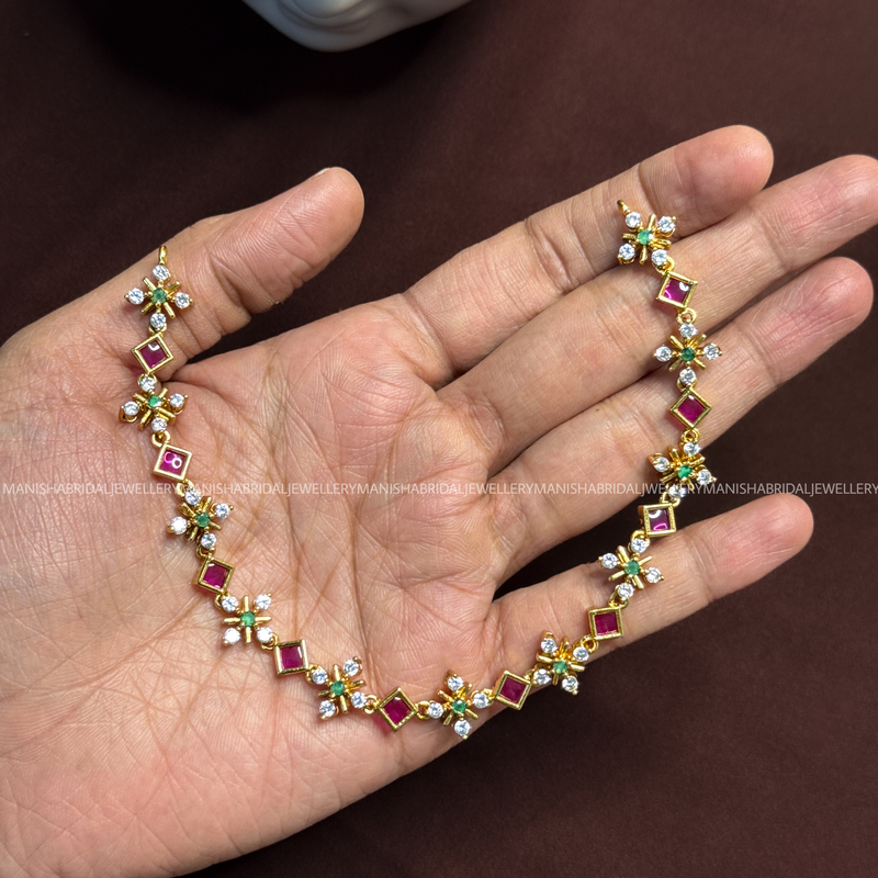 Lakshara pink & green diamond neckpiece.
