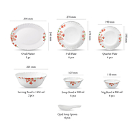 LAOPALA Pack of 33 Opalware Diva Classique Aster pink 100% Hygienic & Dishwasher safe Dinner Set