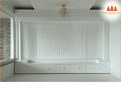 Divine Serenity Full Corian Mandir with Intricate Carvings Divine Serenity Full Corian Mandir with Intricate Carvings