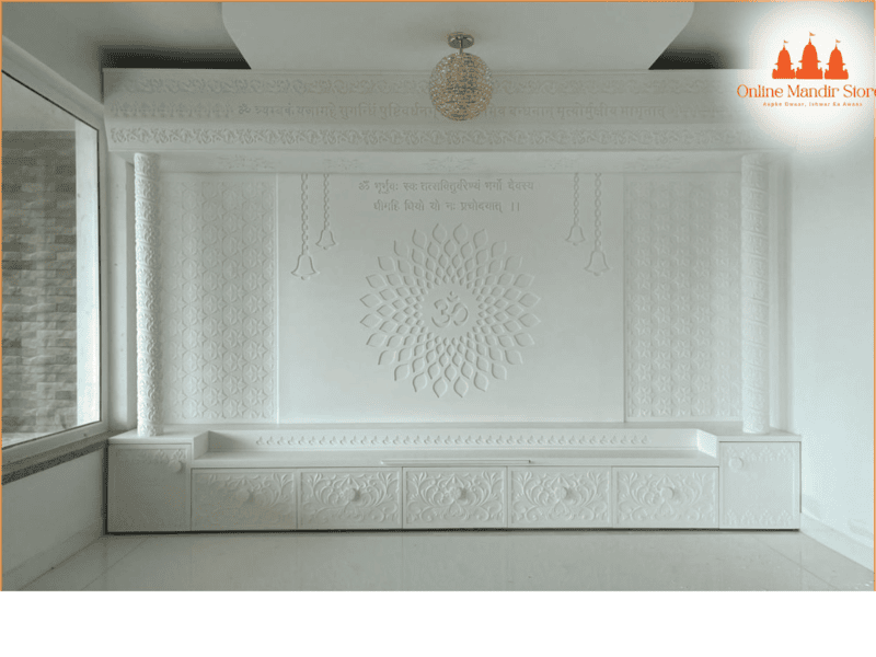 Divine Serenity Full Corian Mandir with Intricate Carvings