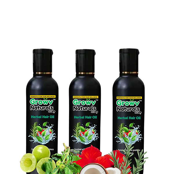 Growv Naturals Unisex Herbal Hair Oil 100ml (Pack of 3) | 100% Natural & Chemical-Free |