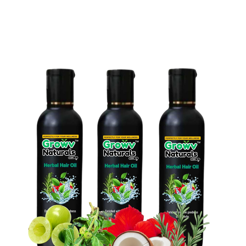 Growv Naturals Unisex Herbal Hair Oil 100ml (Pack of 3) | 100% Natural & Chemical-Free |
