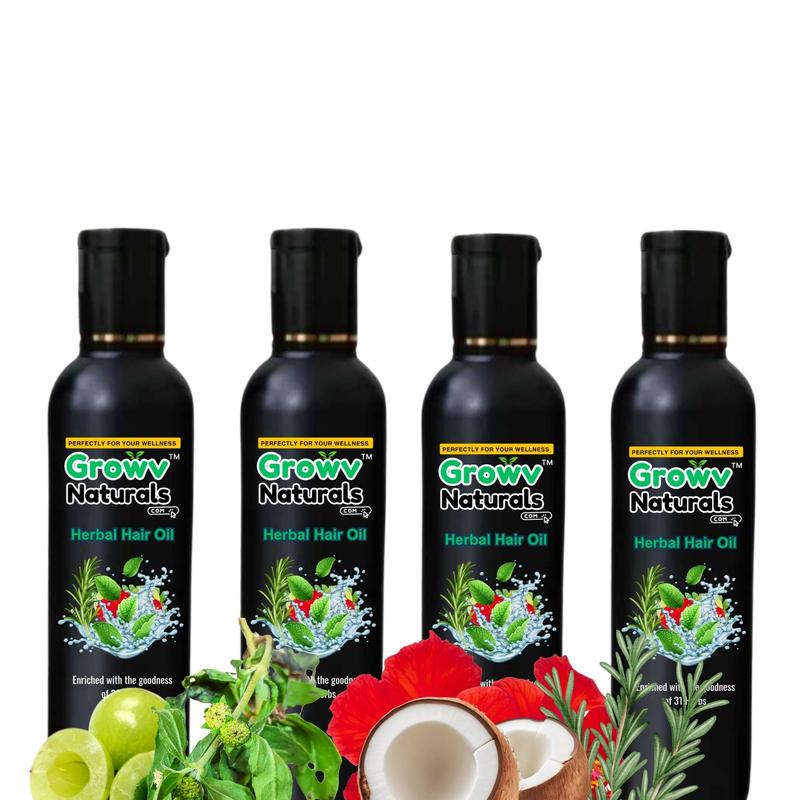 Growv Naturals Unisex Herbal Hair Oil 100ml (Pack of 4) | 100% Natural & Chemical-Free |