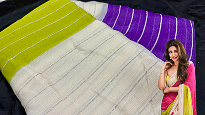 Pushpa 2 Moss Silver Line Saree - Purple Pushpa 2 Moss Silver Line Saree - Purple