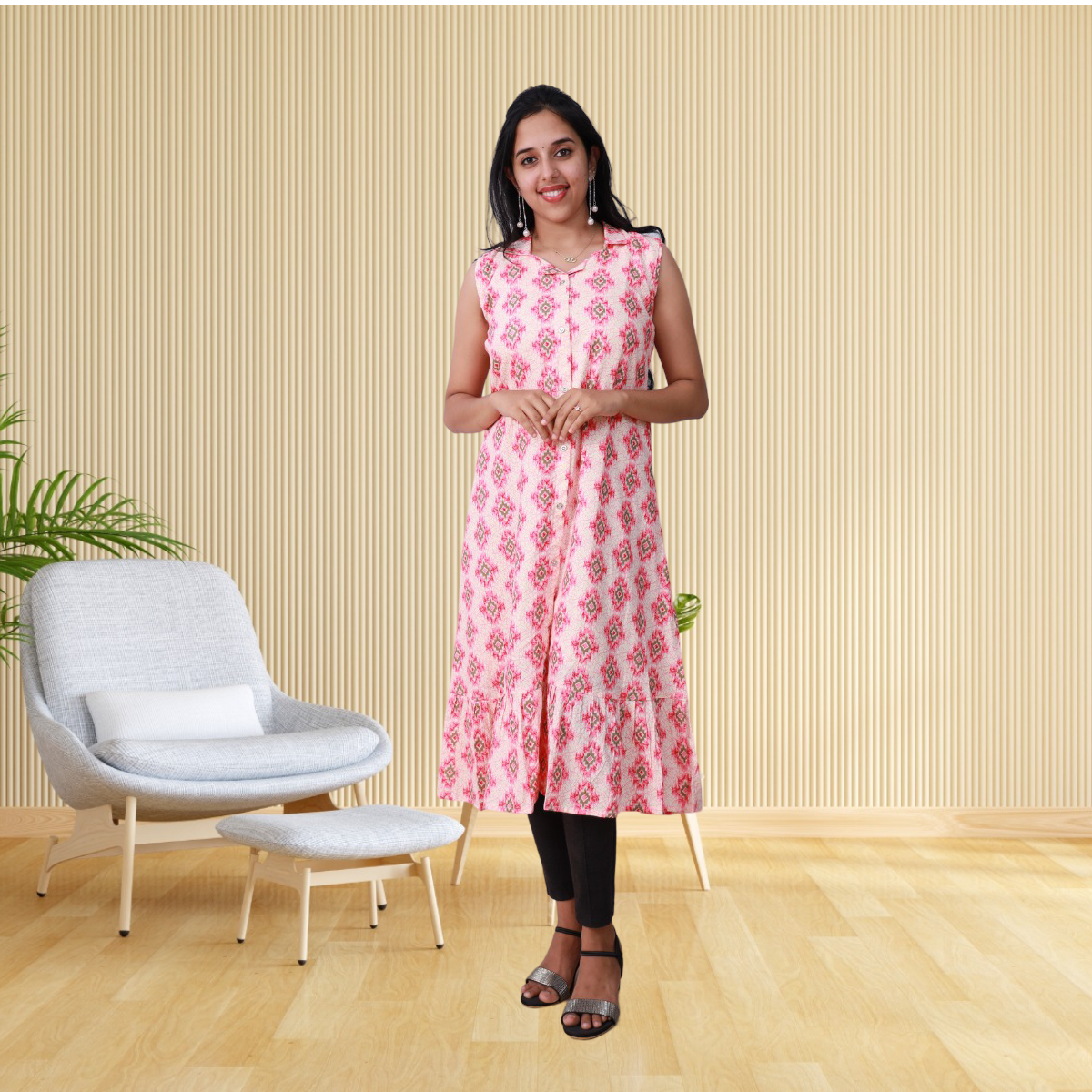 Shiya Sleeveless Rosy Pink Geometric Print