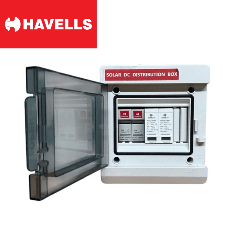 Havells WaterShield IP66 DCDB (1 in 1 out) with Inbuilt 2 nos 25A Fuse for +ve & -ve , DC SPD 600Vdc T2
