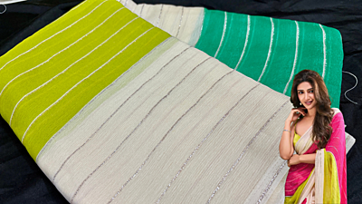 Pushpa 2 Moss Silver Line Saree - Green Pushpa 2 Moss Silver Line Saree - Green