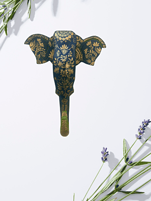 Hand Pianted Elephant Head Blue Floral