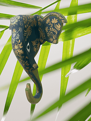 Hand Pianted Elephant Head Blue Floral