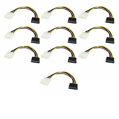 Molex to SATA Cable - 15 Pin SATA to 4 Pin Molex Power Adapter Cable Cord (Pack of 10)