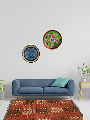 Hand-Painted Wooden Plate -Madhubani Fish