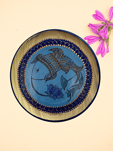 Hand-Painted Wooden Plate -Madhubani Fish