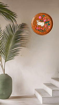 Hand-Painted Wooden Plate - Pichwai Cow