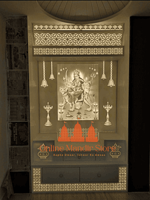 "Devi Durga Divine Corian Mandir with Illuminated Bells" "Devi Durga Divine Corian Mandir with Illuminated Bells"