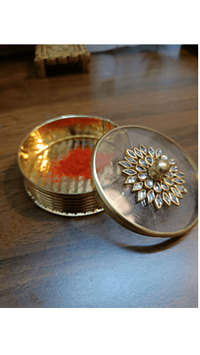 Premium Brass & Acrylic Kumkum Bharani with Kundan Lid