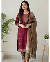 4 XL Chiffon Kurta 3 Pcs Set Brown