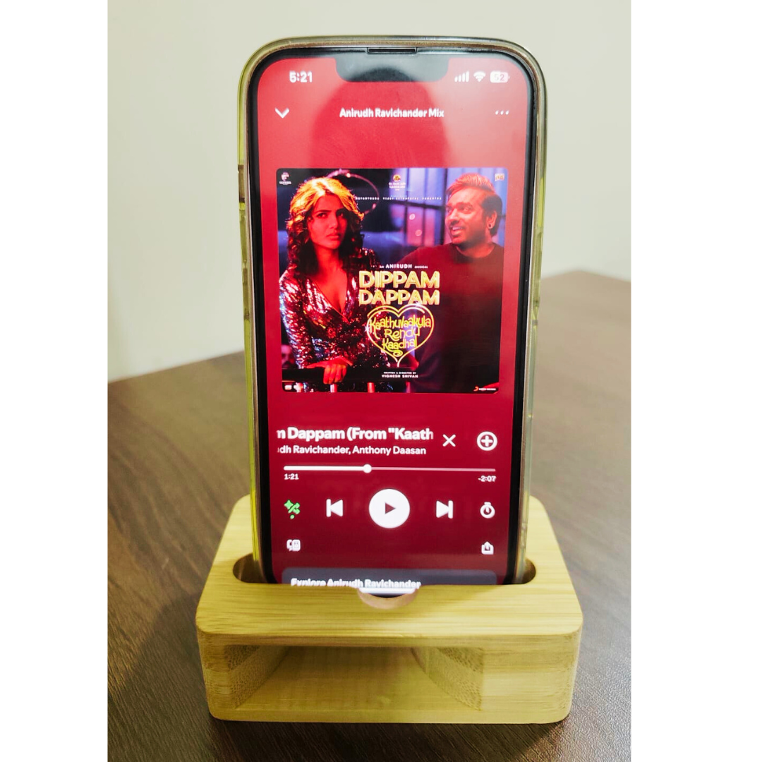 Bamboo Square Natural Amplifier cum Phone Stand – Eco-Friendly Passive Sound Amplifier & Mobile Holder