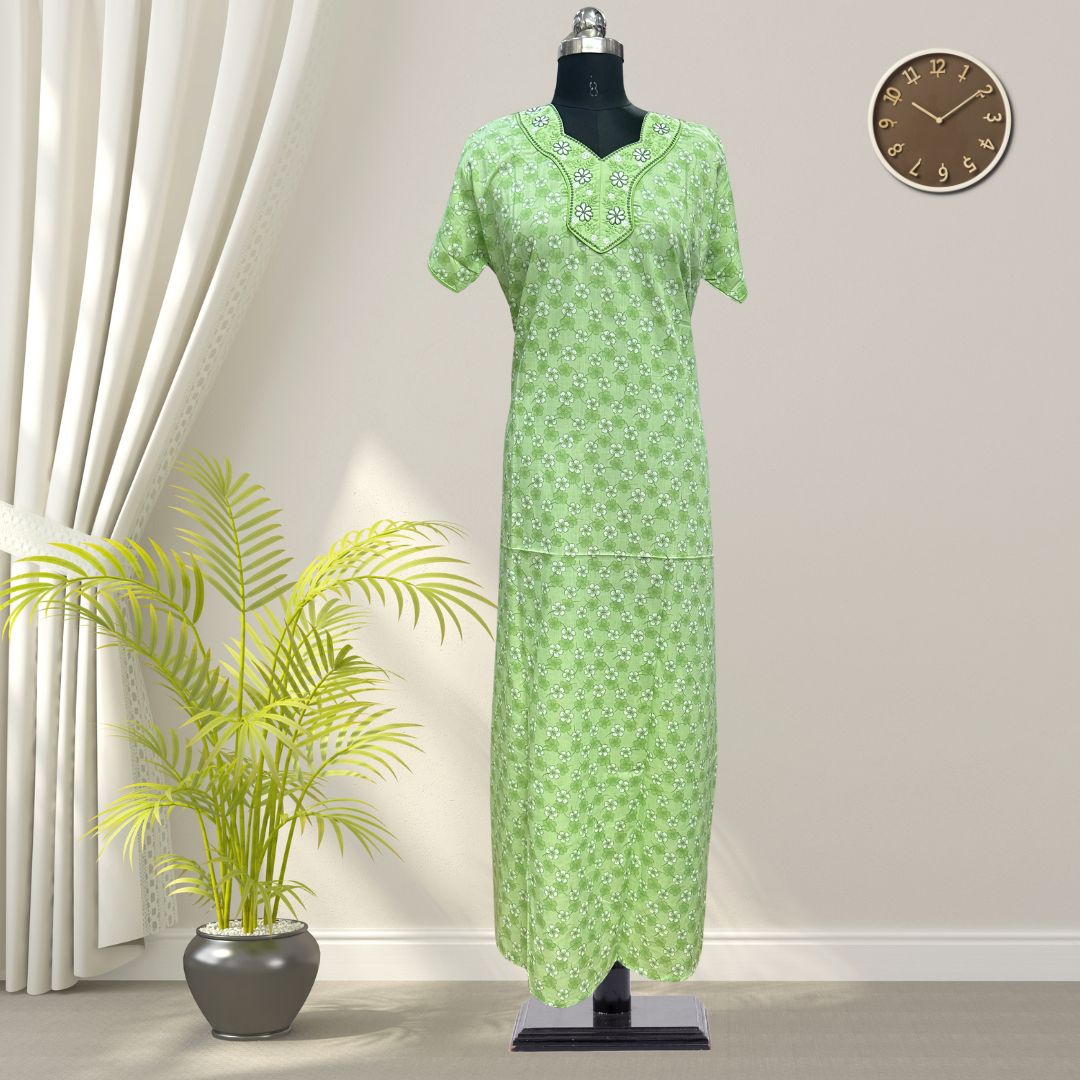 Leavy Green Soft Cotton Nighty With All Over From Libas Loungewear - AL1114