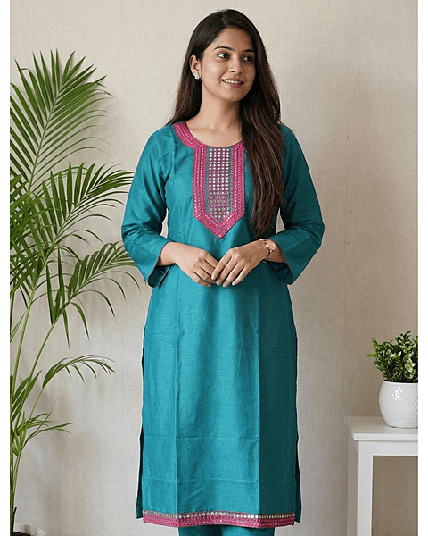 5 XL Cotton Side Open Kurti Blue