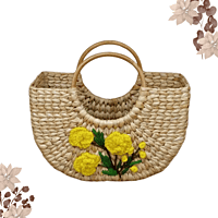 9-Inch Kauna Basket with Handle & Embroidery | Handwoven Natural Gift Basket | Eco-Friendly Decorative Hamper