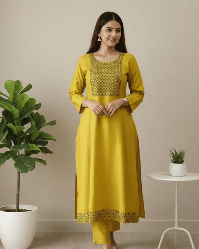 5 XL Cotton Side Open Kurti Yellow