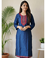 5 XL Cotton Side Open Blue Kurti
