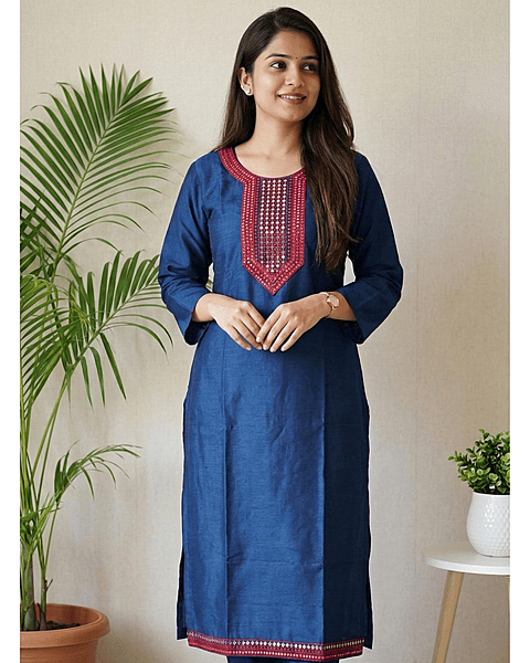 5 XL Cotton Side Open Blue Kurti