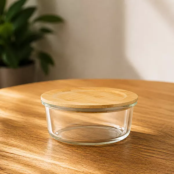 Glass bowl with bamboo lid