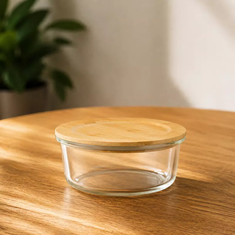 Glass bowl with bamboo lid