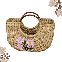 9-Inch Kauna Basket with Handle & Embroidery | Handwoven Natural Gift Basket | Eco-Friendly Decorative Hamper