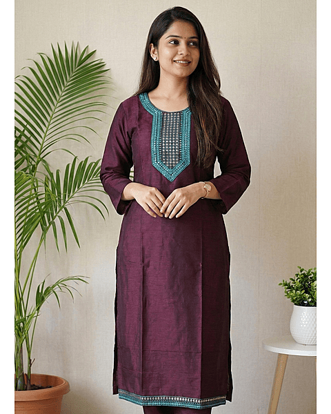 5 XL Cotton Side Open Maroon Kurti