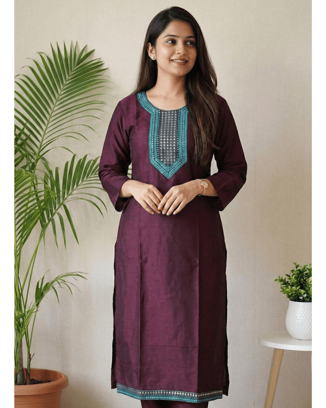 5 XL Cotton Side Open Maroon Kurti