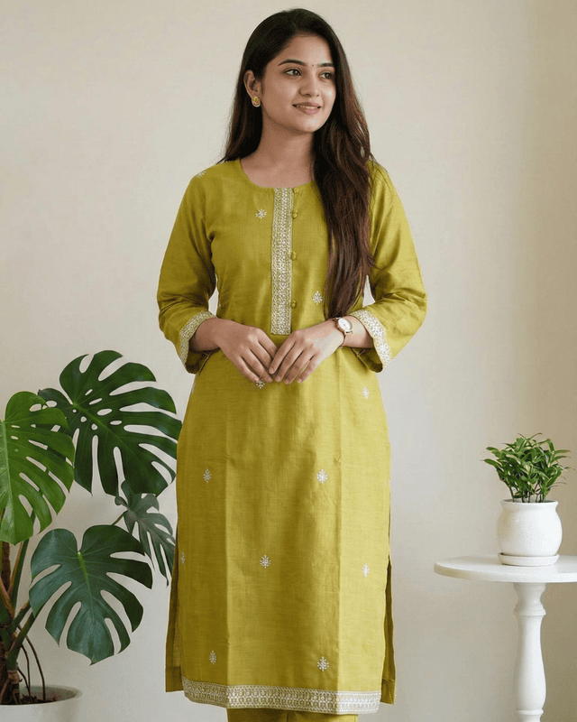 5 XL Cotton Side Open Lime Green Kurti