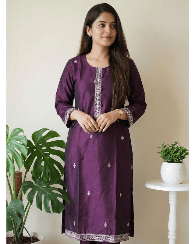 5XL Cotton Side Open Violet Kurti