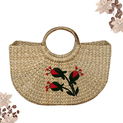 13-Inch Kauna Basket with Handle & Embroidery | Handwoven Natural Gift Basket | Eco-Friendly Decorative Hamper 13-Inch Kauna Basket with Handle & Embroidery | Handwoven Natural Gift Basket | Eco-Friendly Decorative Hamper