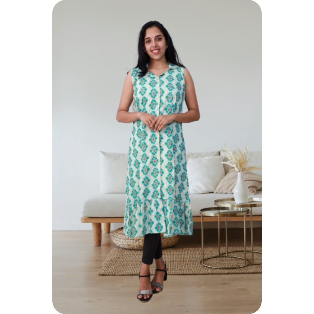 Shiya Sleeveless Geometric Green Print