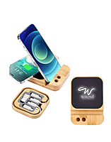 LED light up bamboo wireless charger with multi cable set