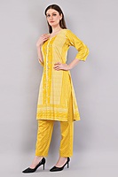 Cotton Salwar Suit with Floral Dupatta, Yellow Printed Dress Set, Traditional Indian Ethnic Wear