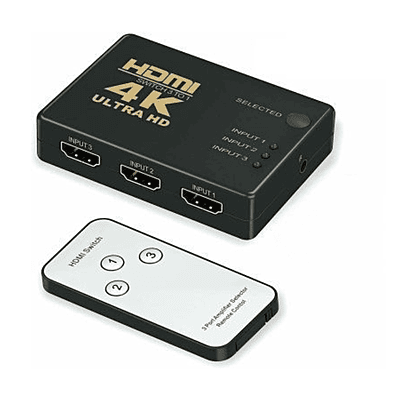 HDMI Switch with IR Remote Control for UHD 2K 4K Support, Full HD 1080P, 3D, Switch Splitter with Remote Control, HD Audio ,Supports Blu-ray, Netflix, PS4/PS3