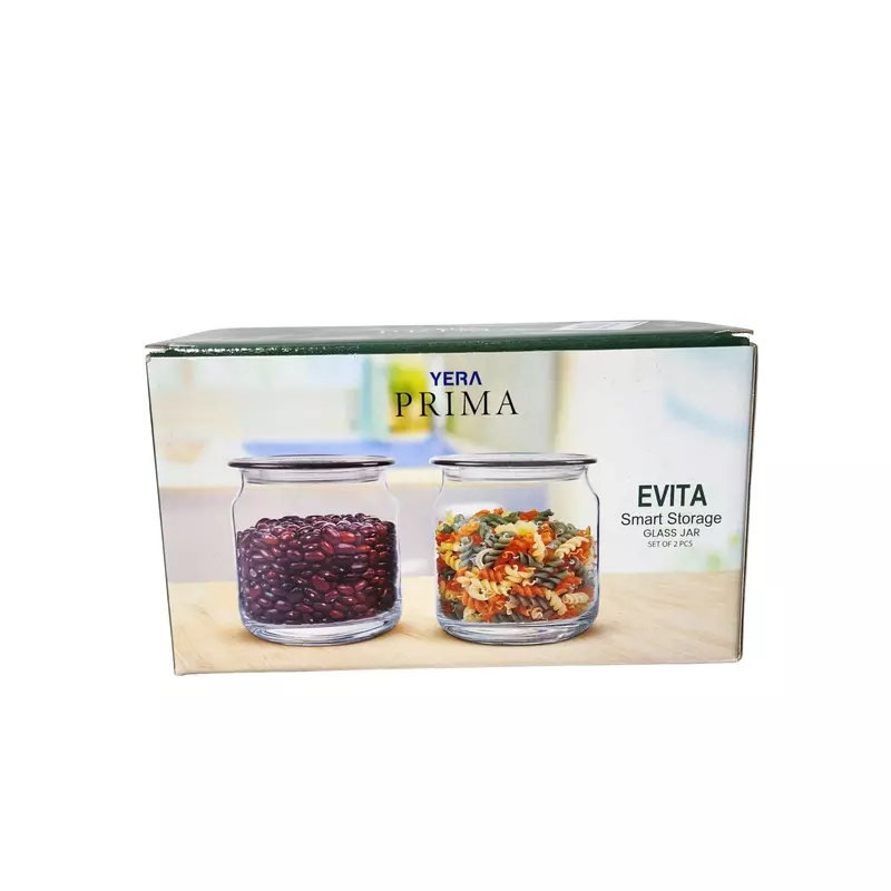 EVITA Smart Storage Glass Jars - Set of 2 for Kitchen Counter/Pantry