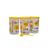 3 Pcs Flower Printed Spice Pulse Storage Container with Spoon 2000ML EACH